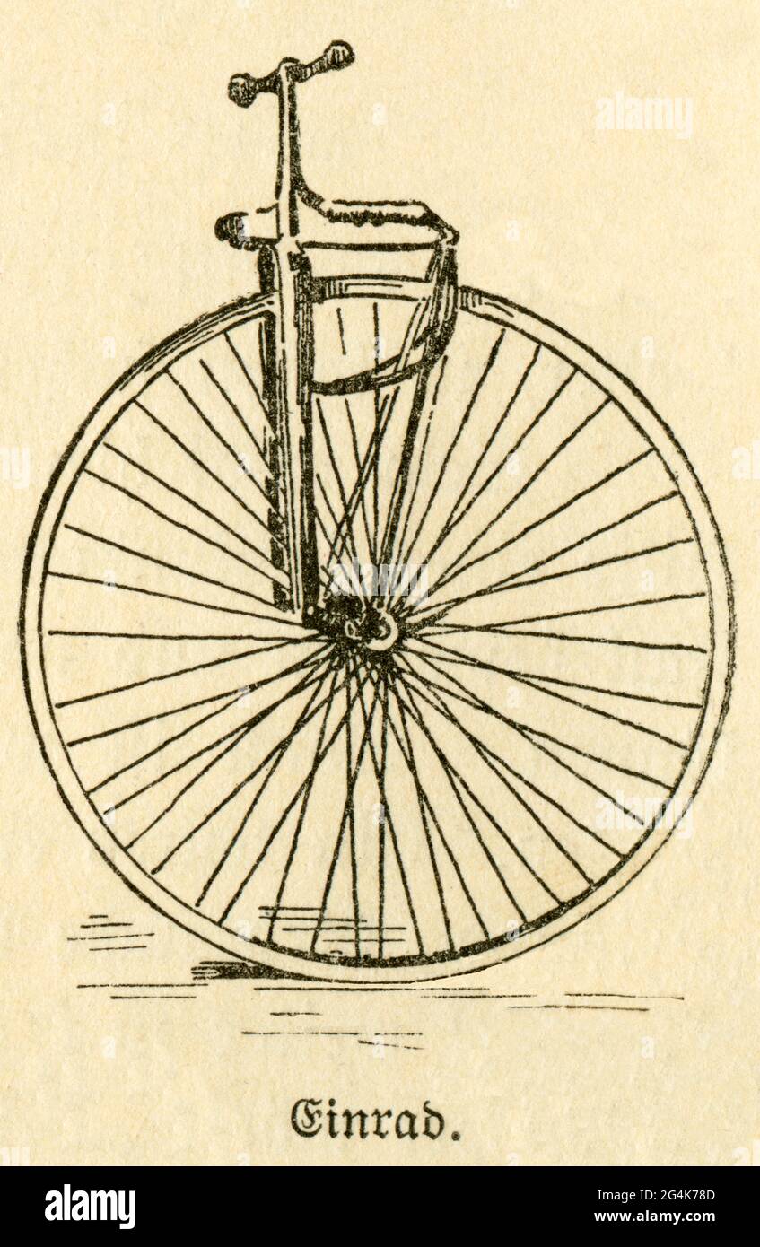 Germany, history of bicycles, unicycle, image from: 'Das Buch der Jugend' (the book for the youth), ADDITIONAL-RIGHTS-CLEARANCE-INFO-NOT-AVAILABLE Stock Photo