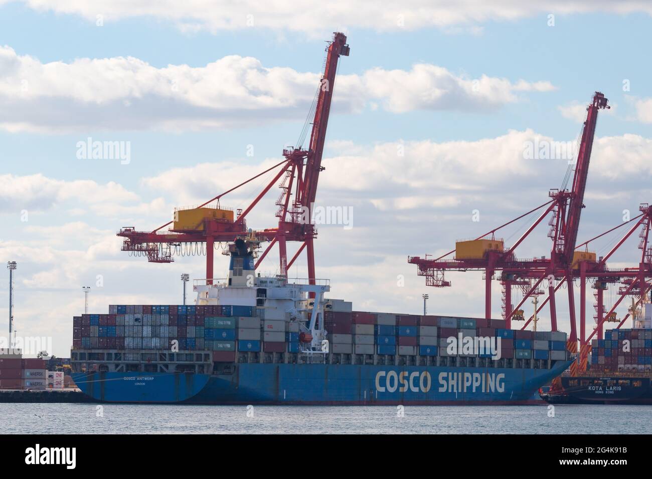 Containership Cosco Antwerp in Fremantle Inner Harbour, WA on 2 June 2021. Stock Photo