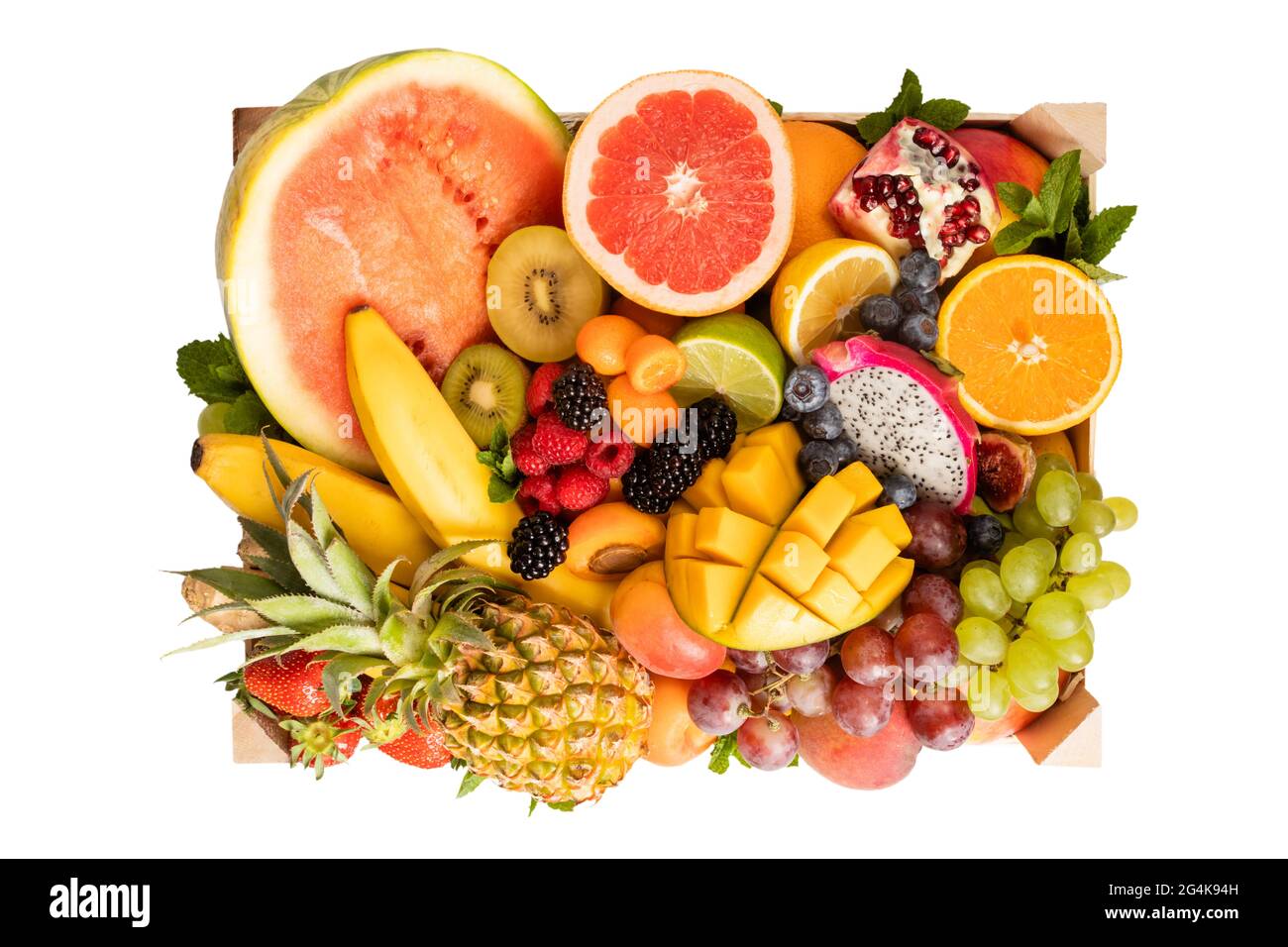 The set of tropical fruits stacked for delivery Stock Photo Alamy