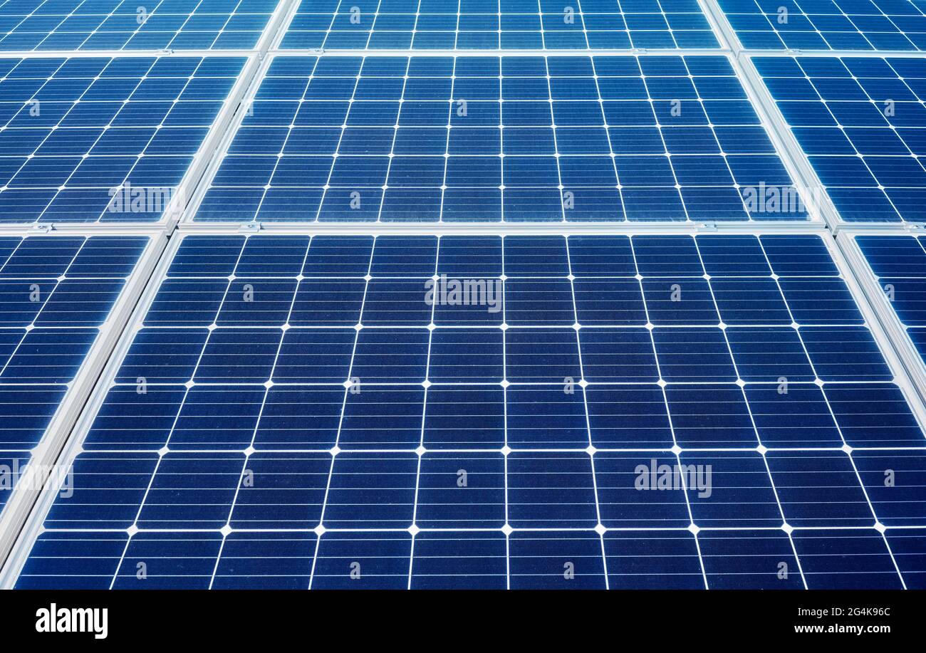 Close up picture of solar panels, selective focus. Stock Photo