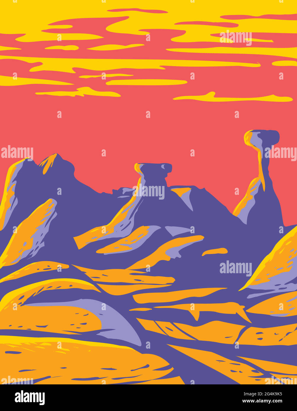 WPA poster art of toadstools at the Grand Staircase-Escalante National Monument located in southern Utah, United States done in works project administ Stock Vector