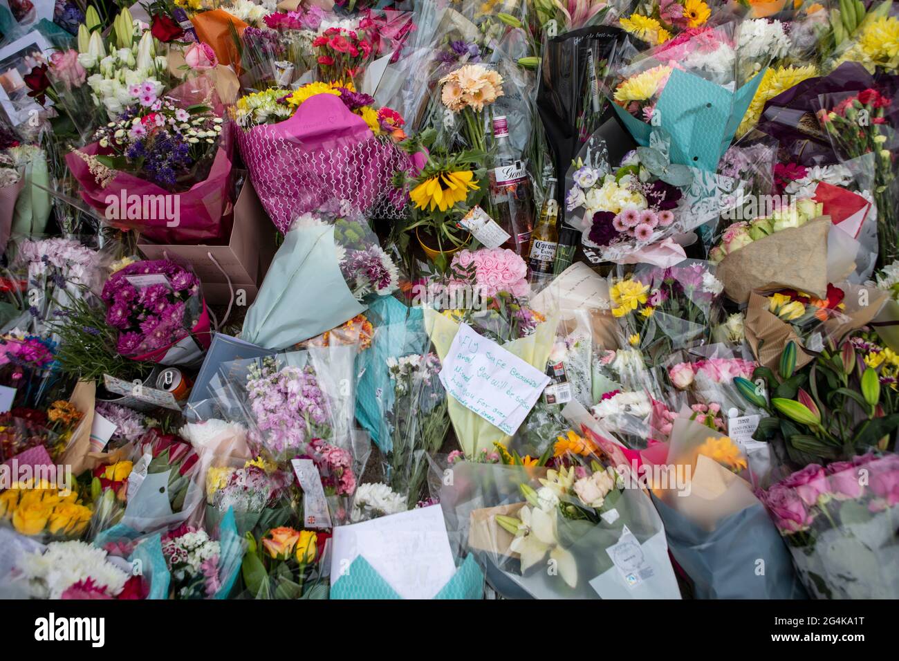 The Murder of Gracie Spinks.  Flowers left at the scene of the murder of Gracie Spinks, near Duckmanton, Derbyshire. Stock Photo