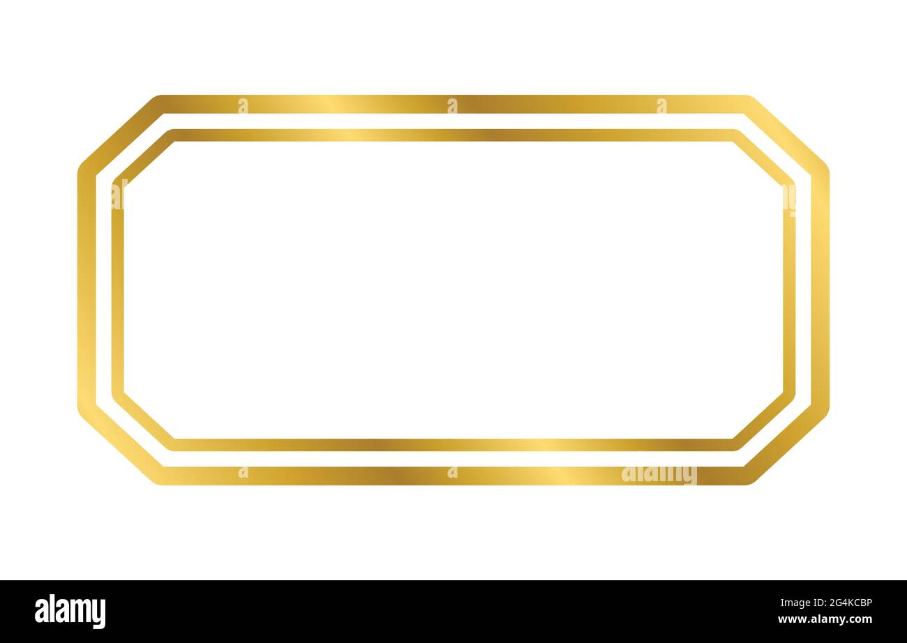 Gold shiny glowing vintage hexagon frame with shadows isolated on white