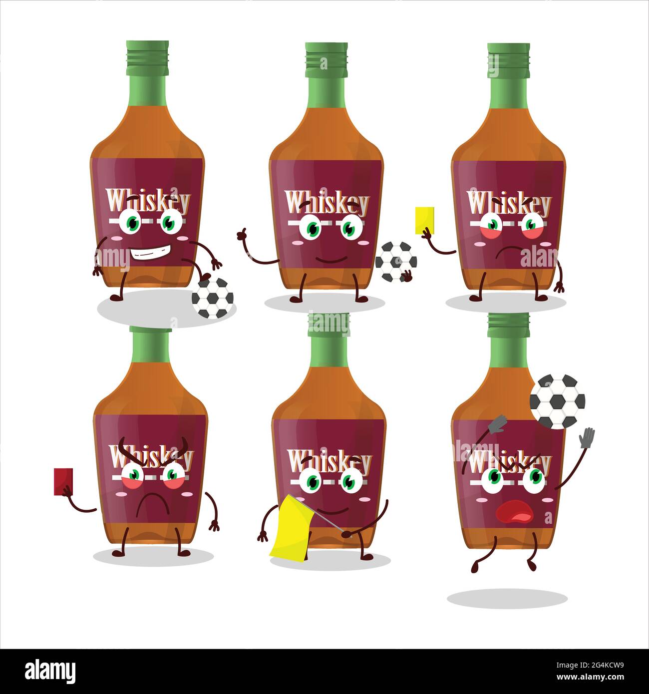 Whiskey bottle cartoon character working as a Football referee. Vector