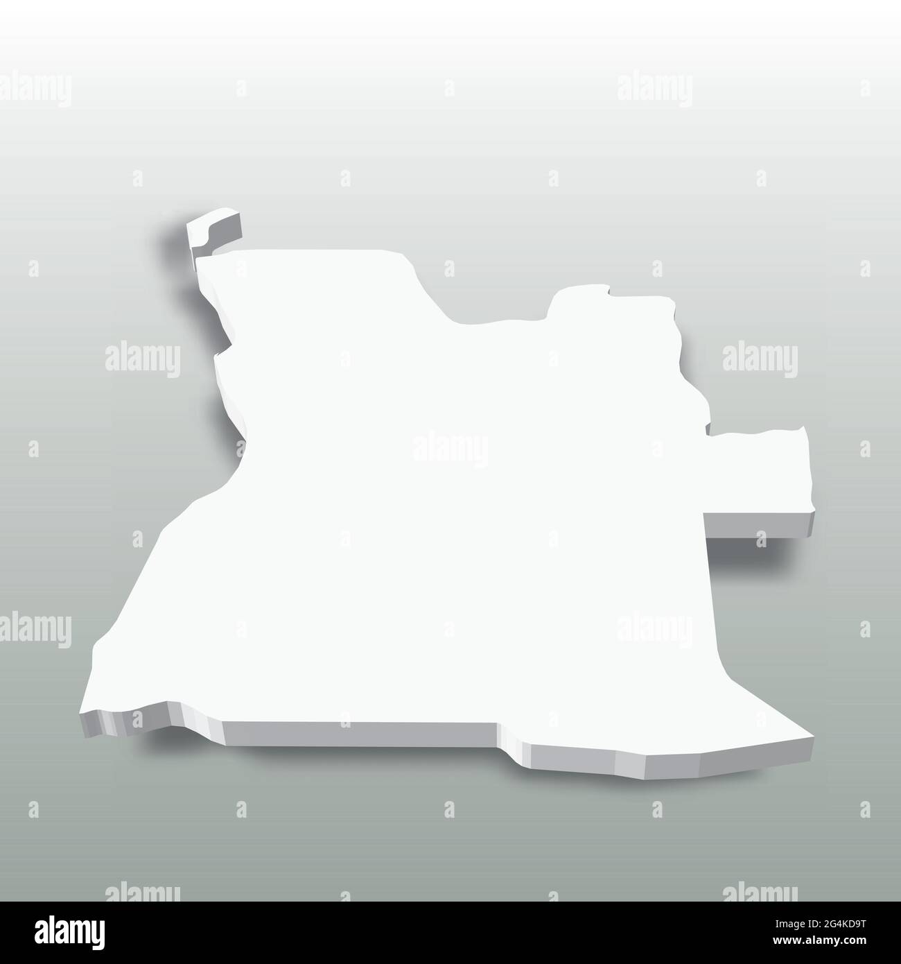Angola - white 3D silhouette map of country area with dropped shadow on ...
