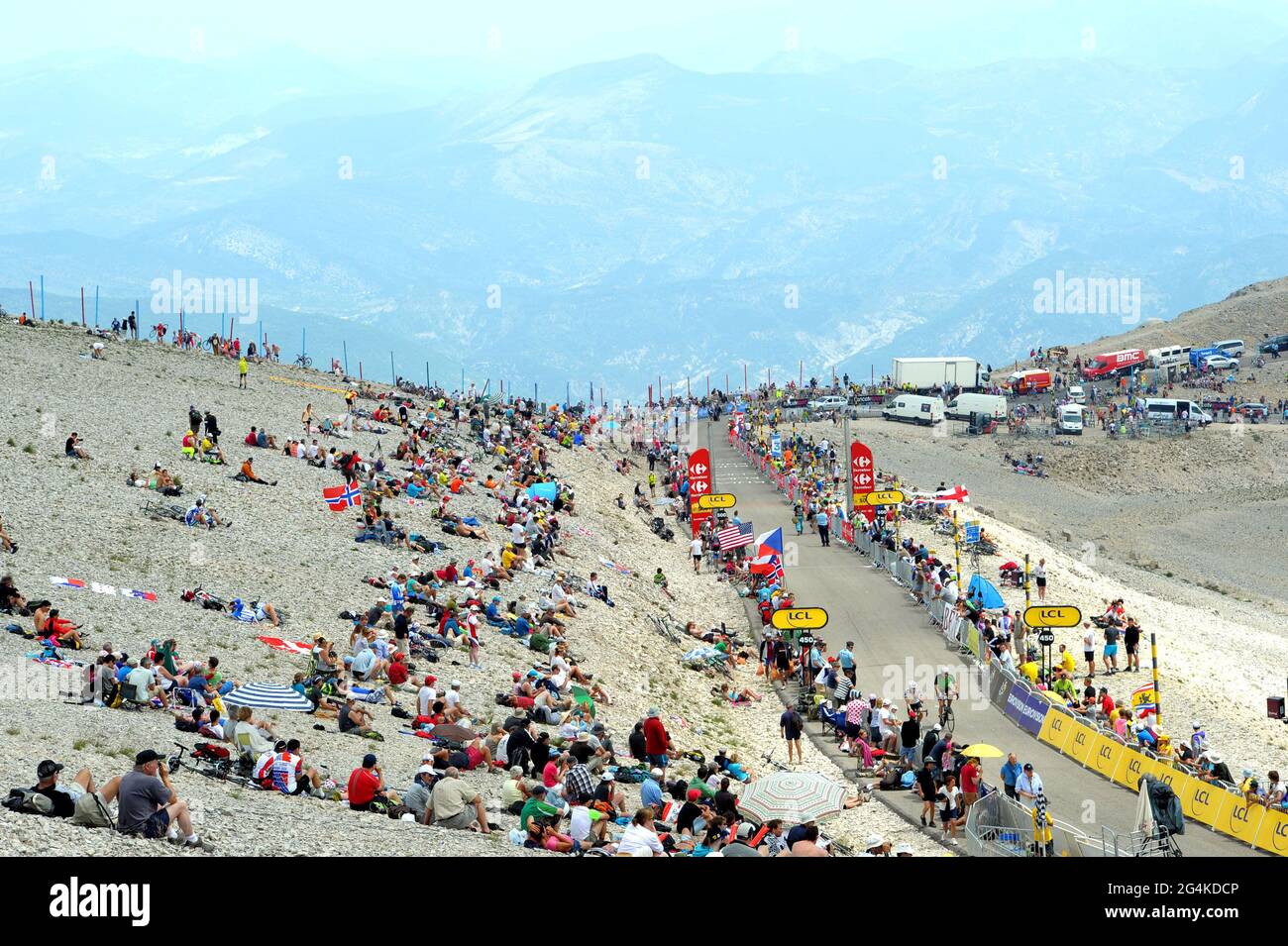 File photo dated 14-07-2013 of A view of cycling fans lining the route near to the summit of Mont Ventoux, ahead of Stage Fifteen of the 2013 Tour De France. Issue date: Tuesday June 22, 2021. Stock Photo