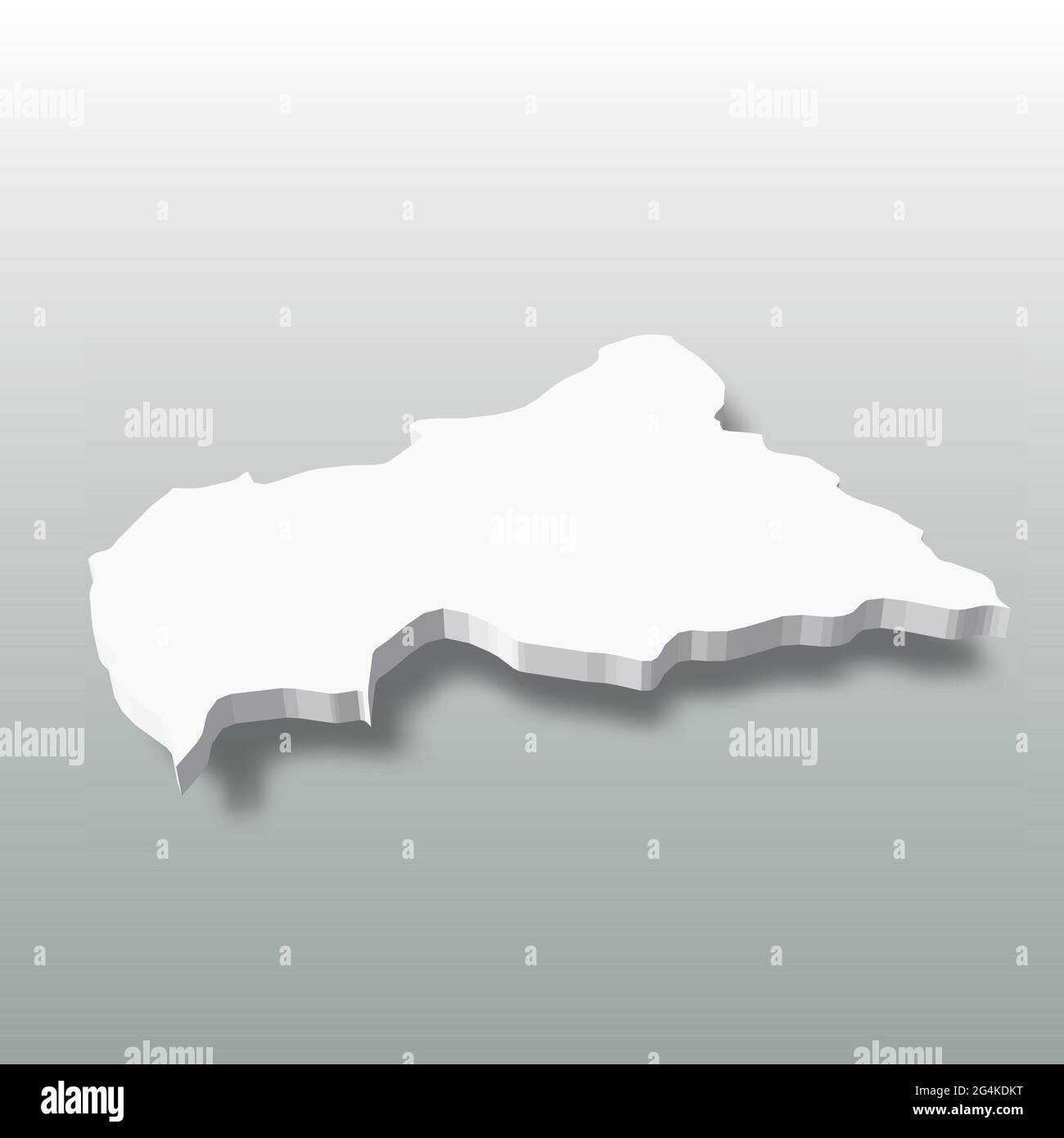Central African Republic - white 3D silhouette map of country area with ...