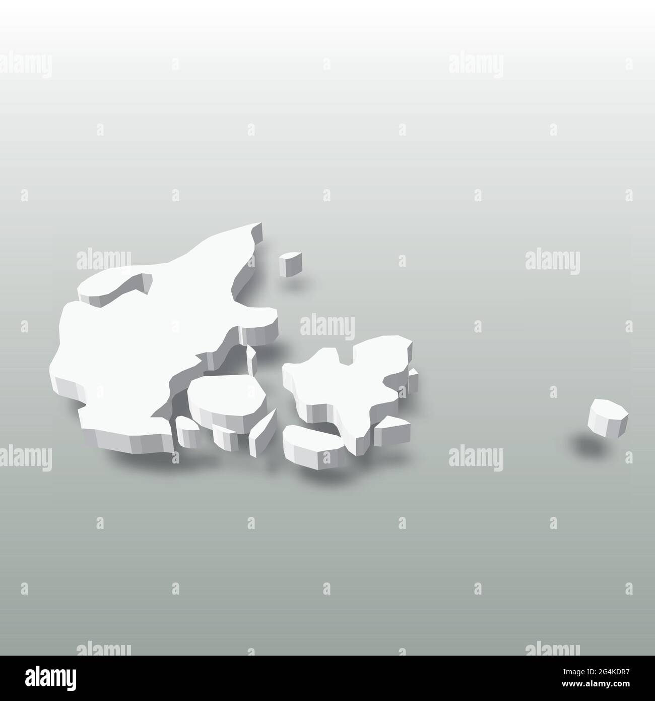 Denmark - white 3D silhouette map of country area with dropped shadow ...