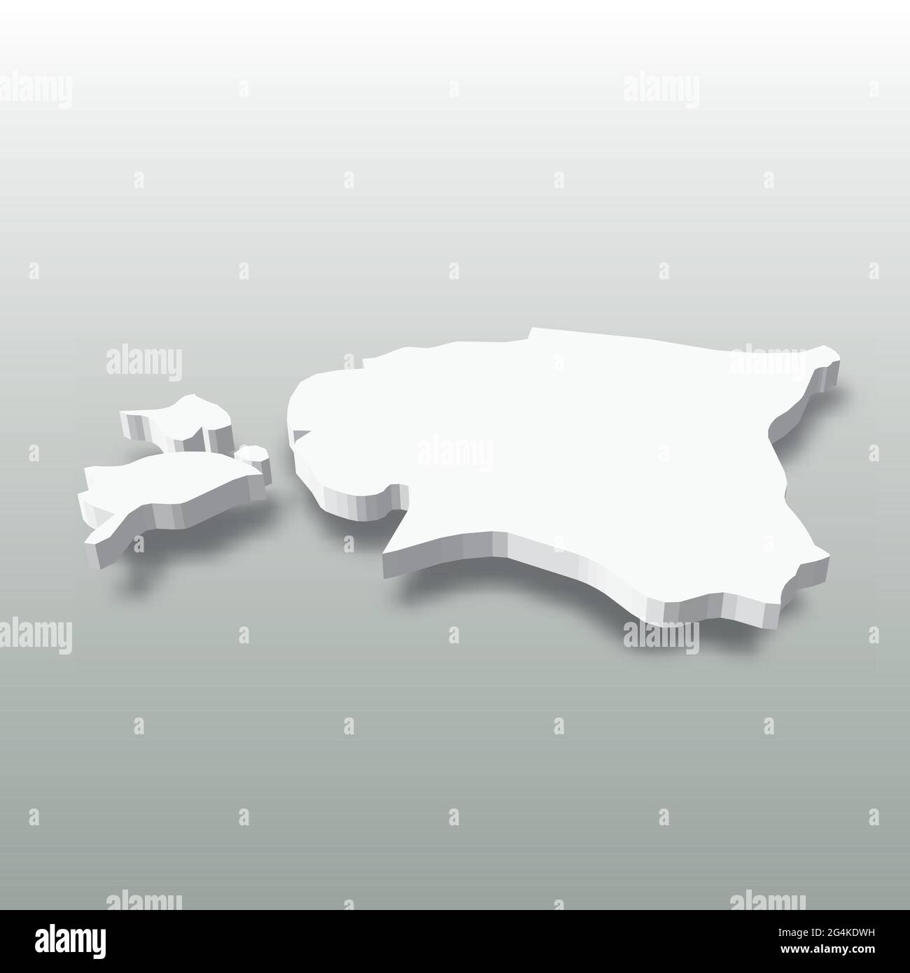 Estonia - white 3D silhouette map of country area with dropped shadow ...