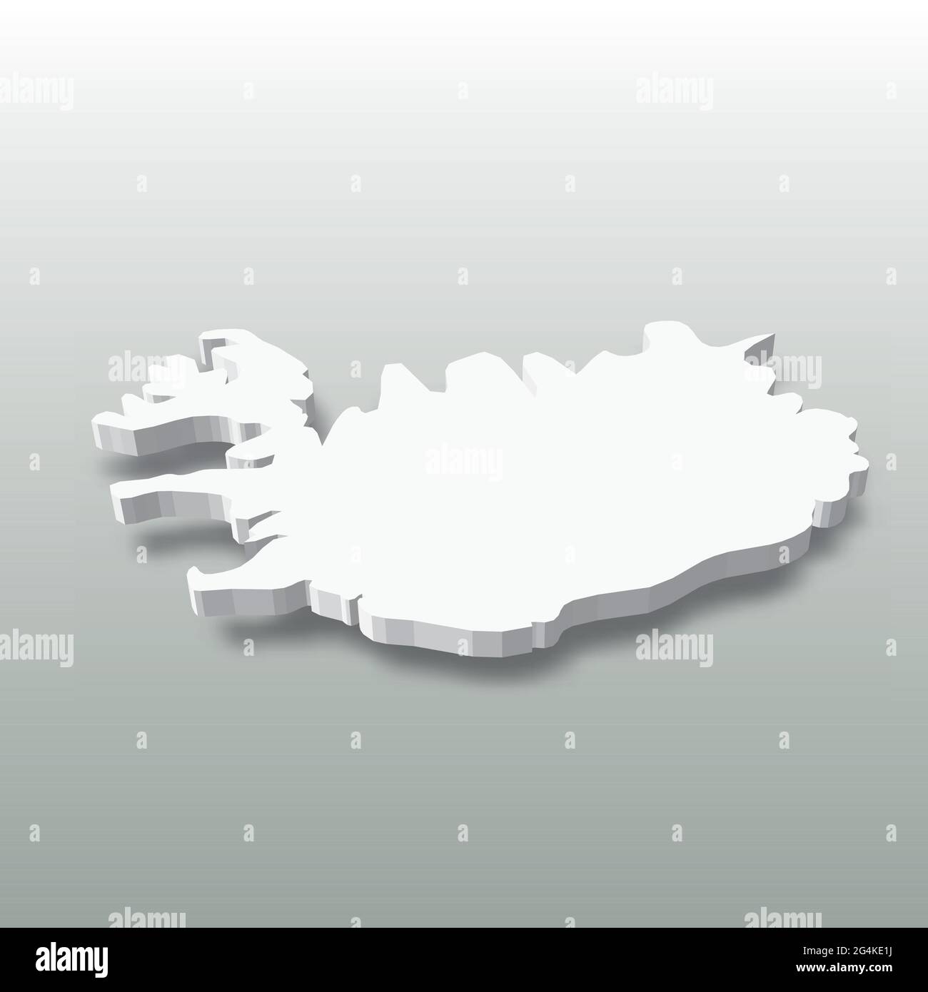 Iceland - white 3D silhouette map of country area with dropped shadow ...