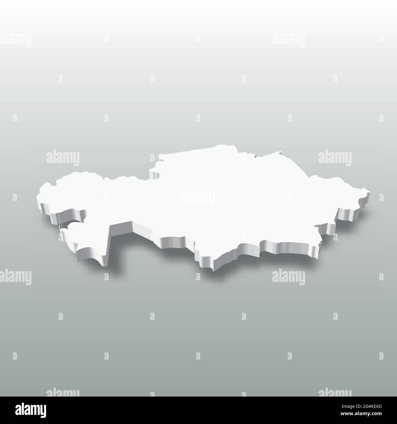 Kazakhstan - white 3D silhouette map of country area with dropped ...