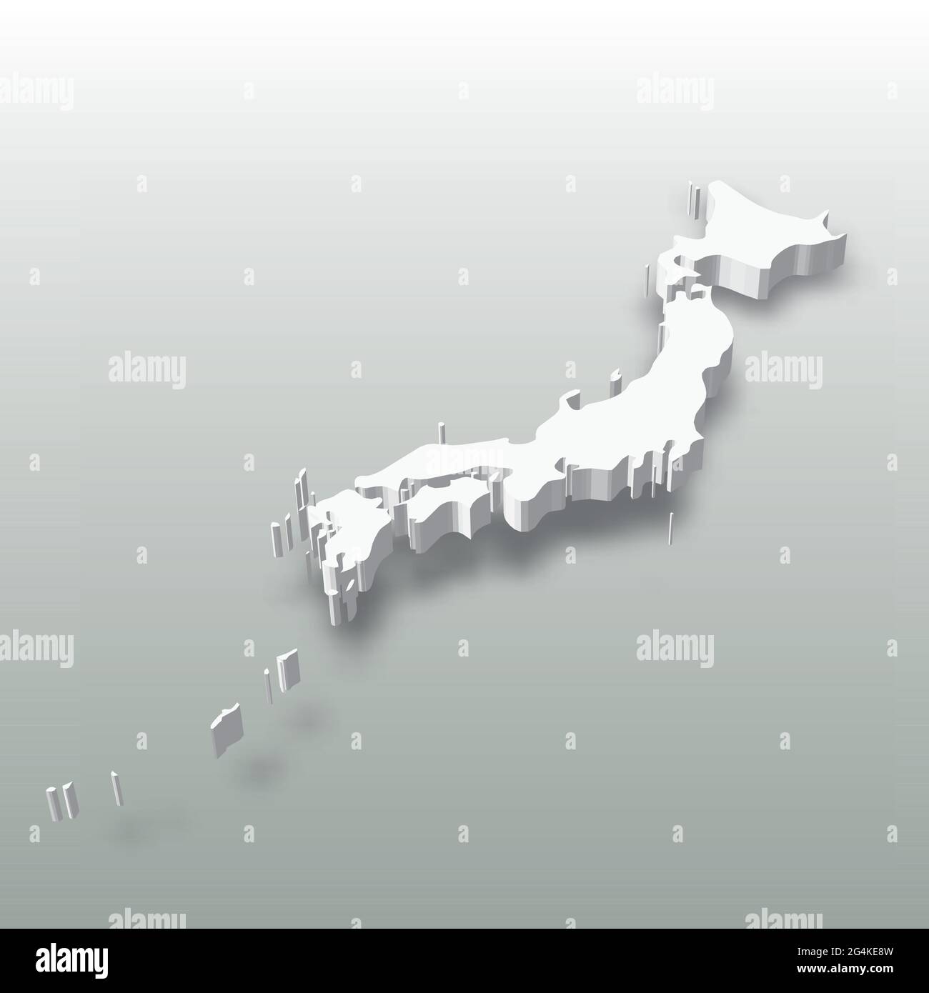 Japan - white 3D silhouette map of country area with dropped shadow on ...