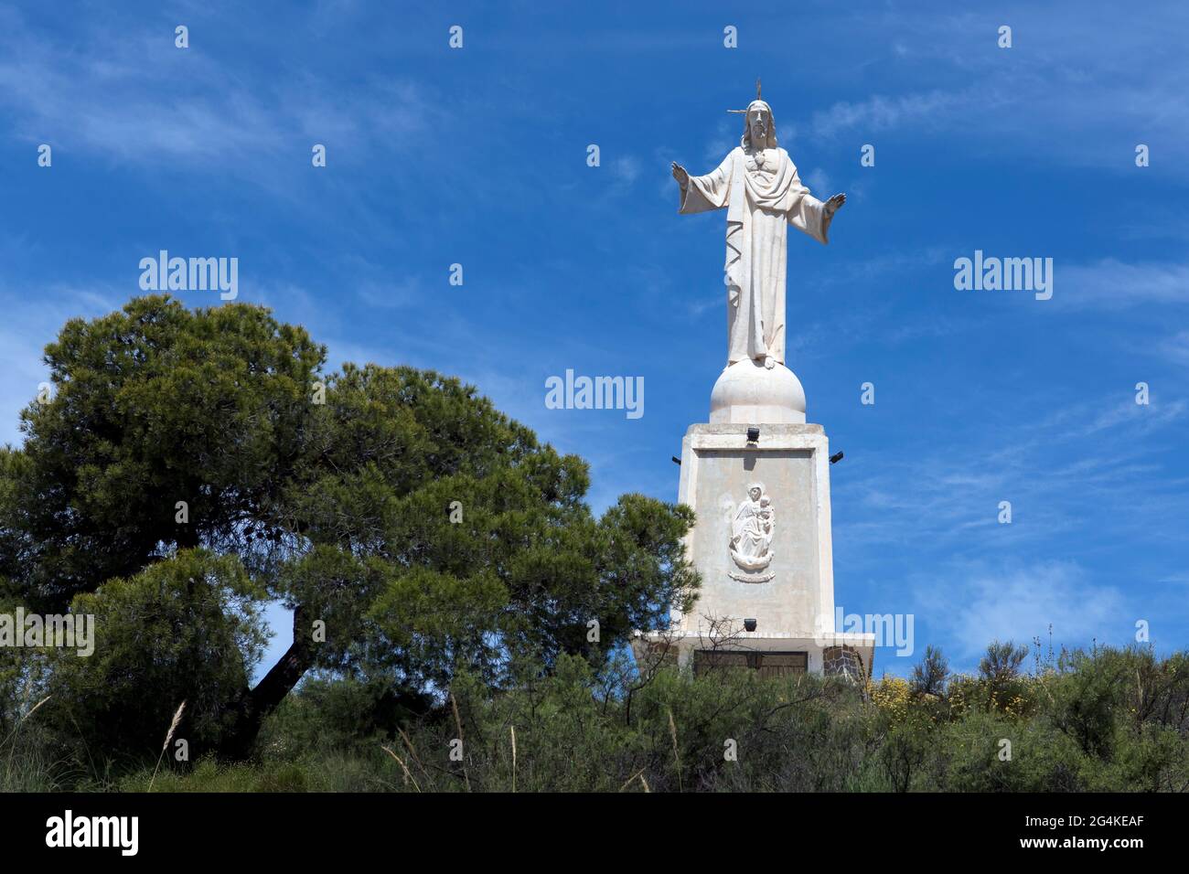 Side view of the grandiose construction of the sculpture of the Sacred Heart of Jesus located on the balcony of the municipality of Totana, Murcia, Sp Stock Photo