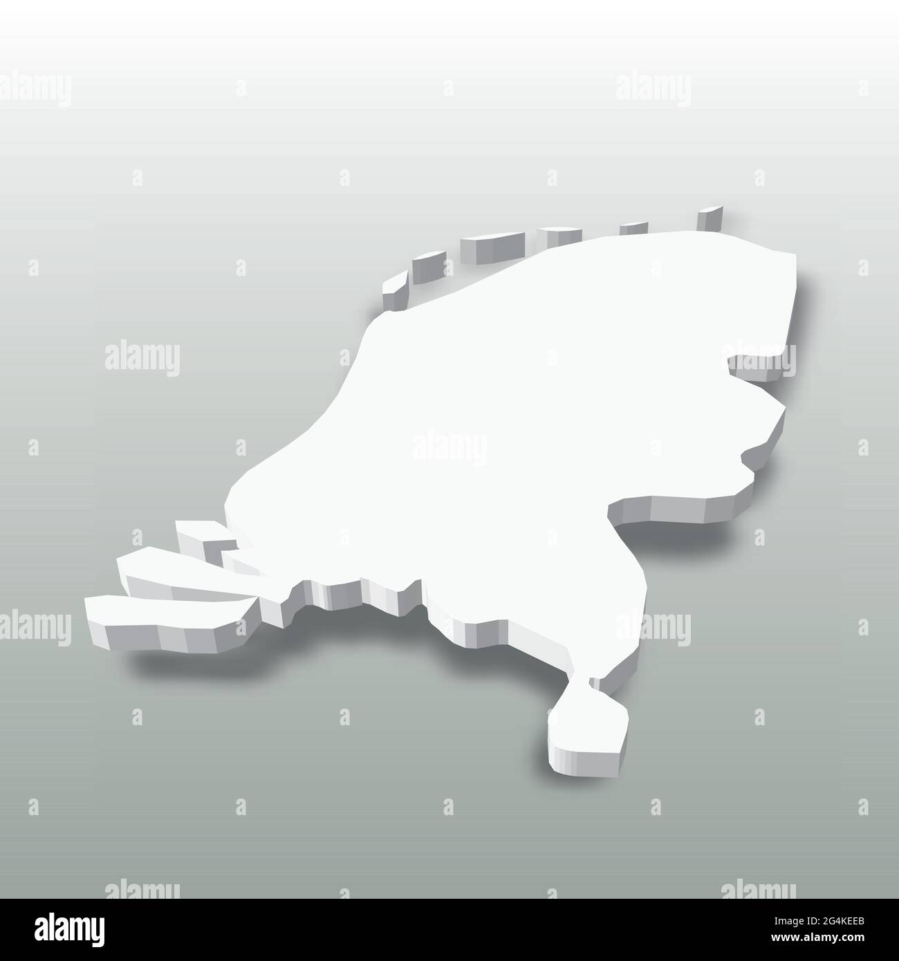 Netherlands, Holland - white 3D silhouette map of country area with ...