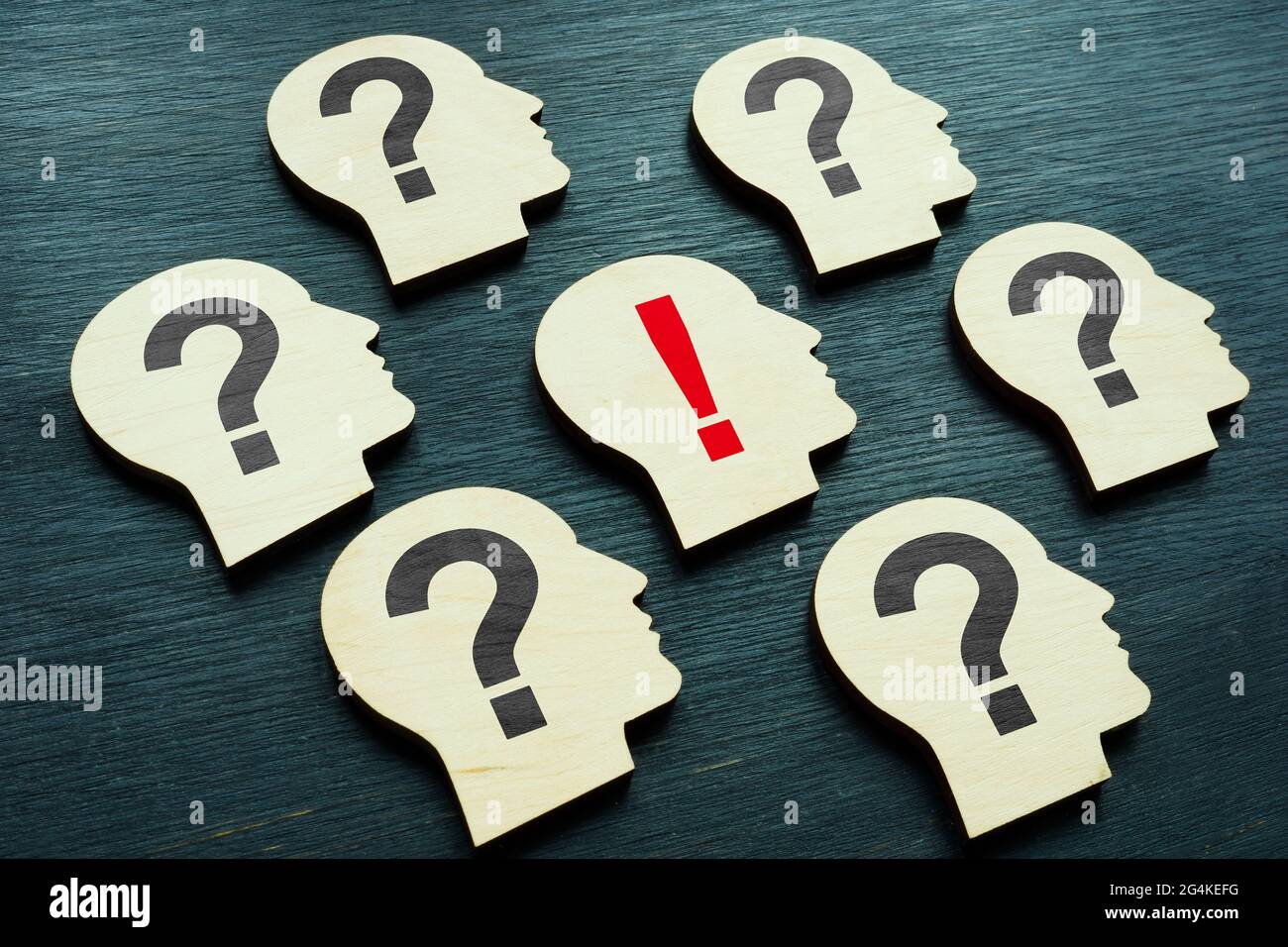 Head shapes with question and exclamation mark. Solving problem and answer concept. Stock Photo