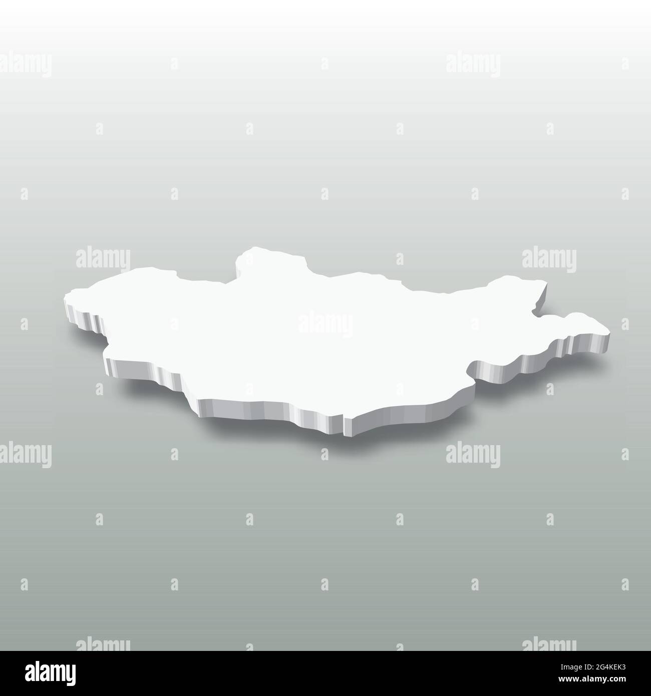 Mongolia - white 3D silhouette map of country area with dropped shadow ...