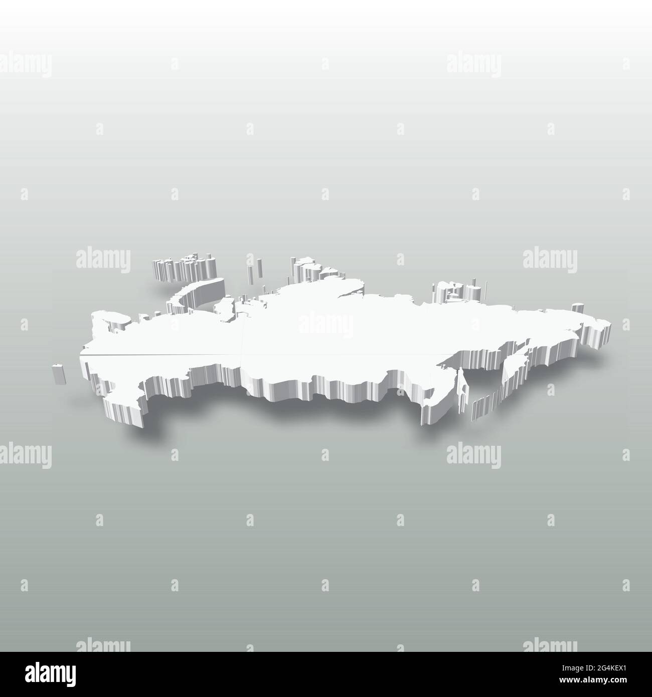 Russia - white 3D silhouette map of country area with dropped shadow on ...