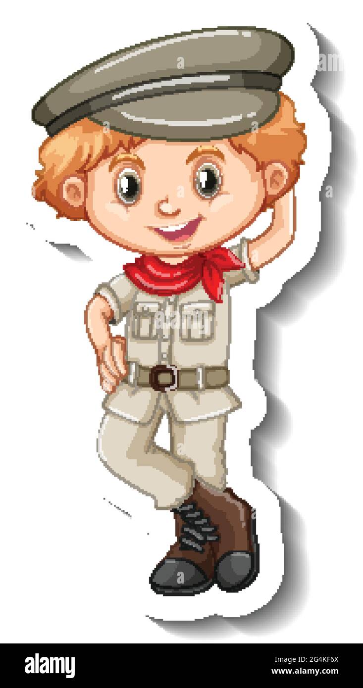 A sticker template with a boy in safari outfit cartoon character ...
