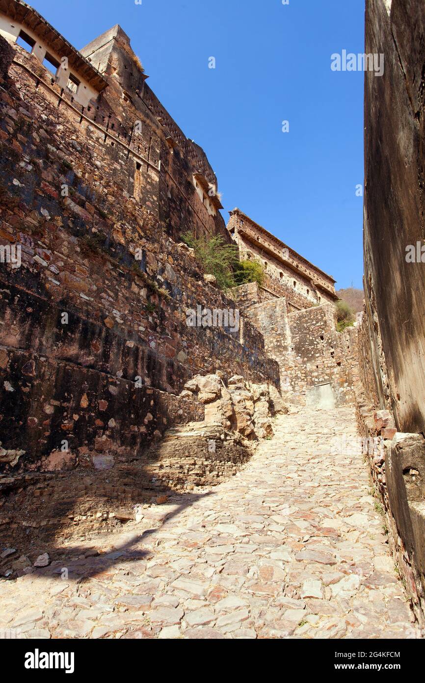 Taragarh fort in Bundi town, typical medieval fortress in Rajasthan, India Stock Photo