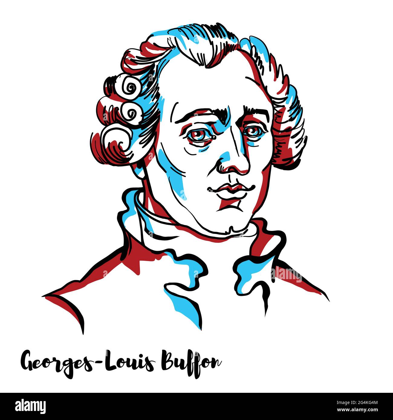 Georges-Louis Buffon engraved vector portrait with ink contours on white background.  French naturalist, mathematician, cosmologist, and encyclopedist Stock Vector