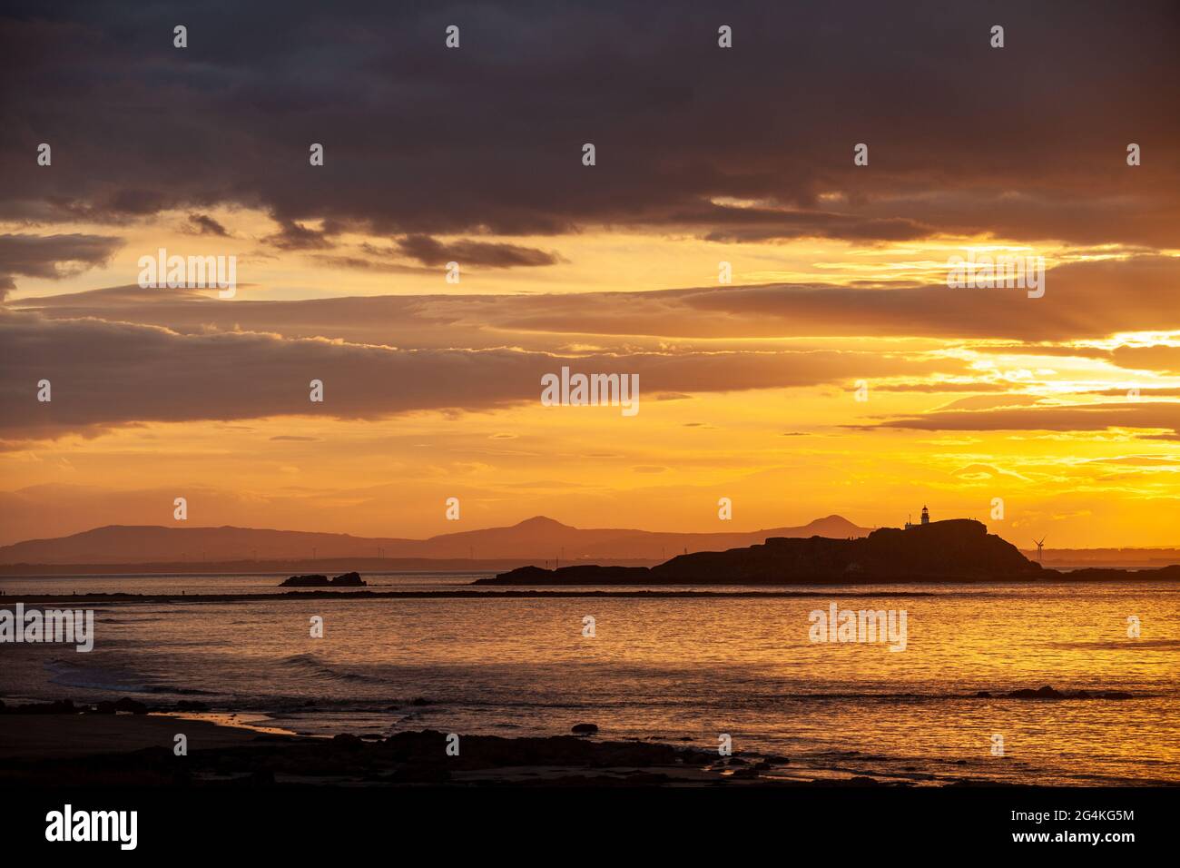 A beautiful sunset over Fidra island, North Berwick, Scotland Stock Photo