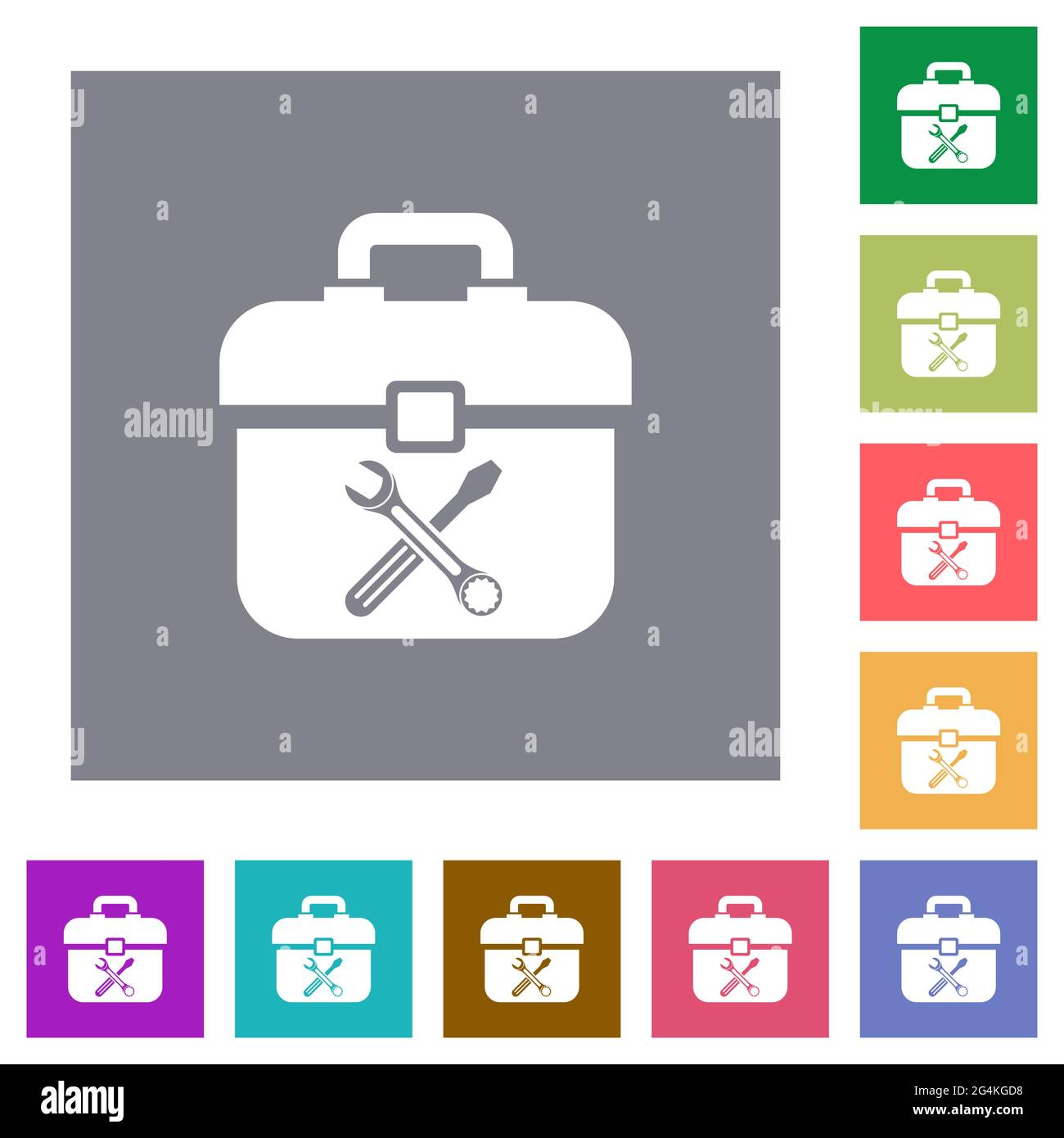 Toolbox with wrench and screwdriver flat icons on simple color square ...