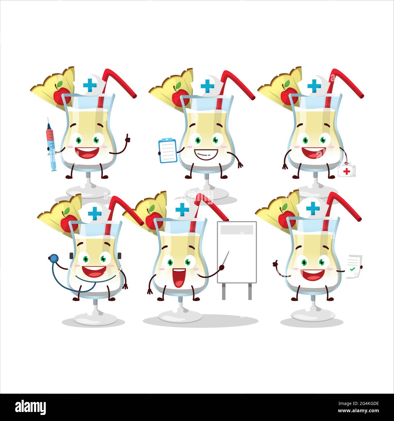 Doctor profession emoticon with pina colada cartoon character. Vector ...