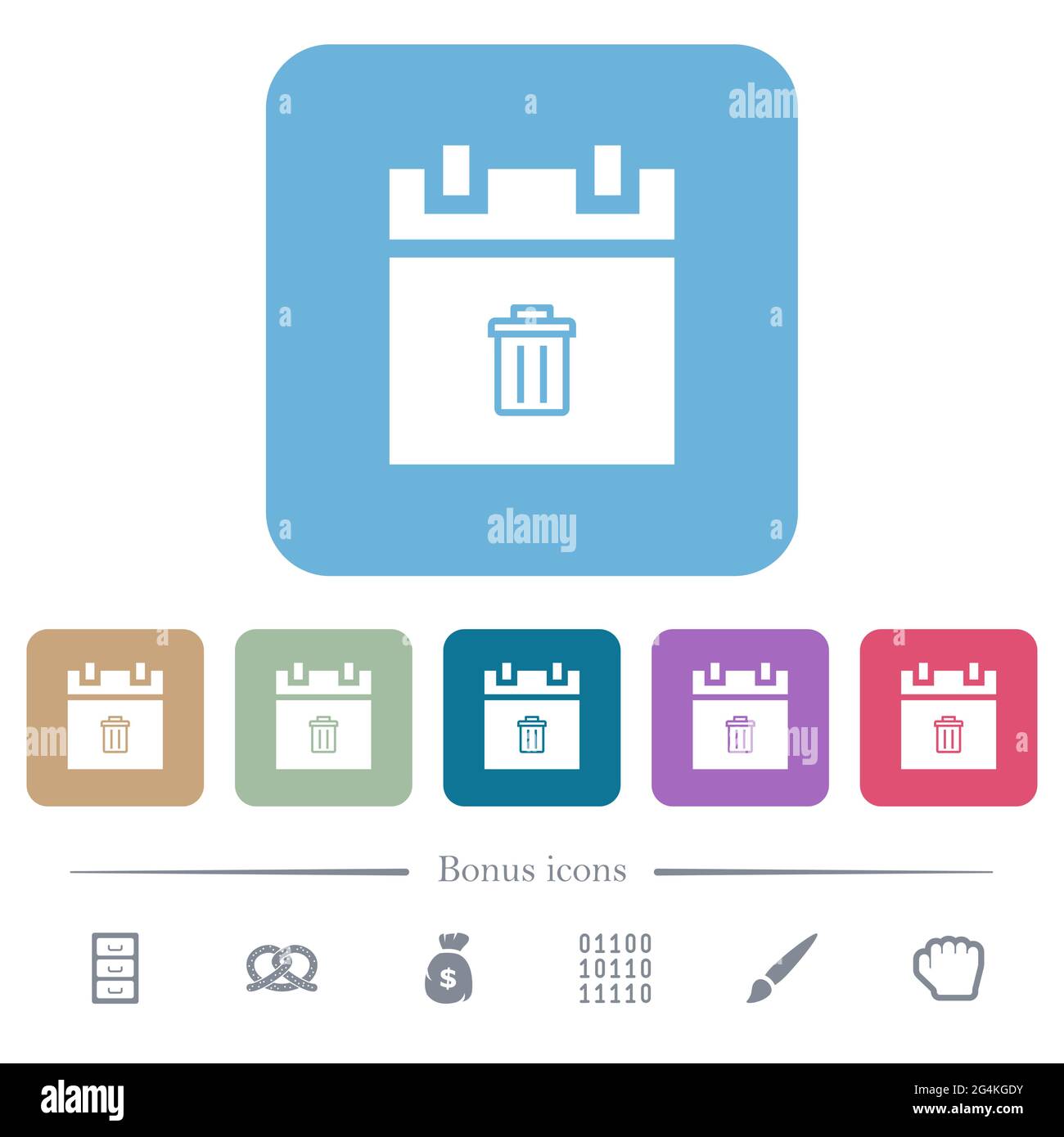 Delete schedule item white flat icons on color rounded square ...