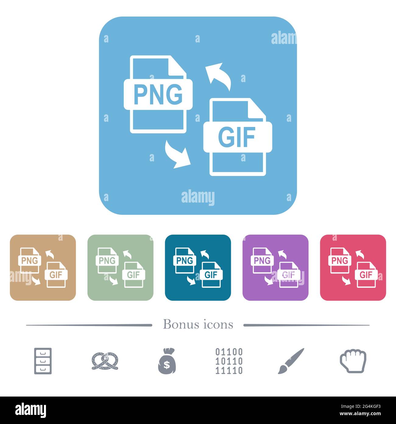 PNG GIF file conversion white flat icons on color rounded square ...