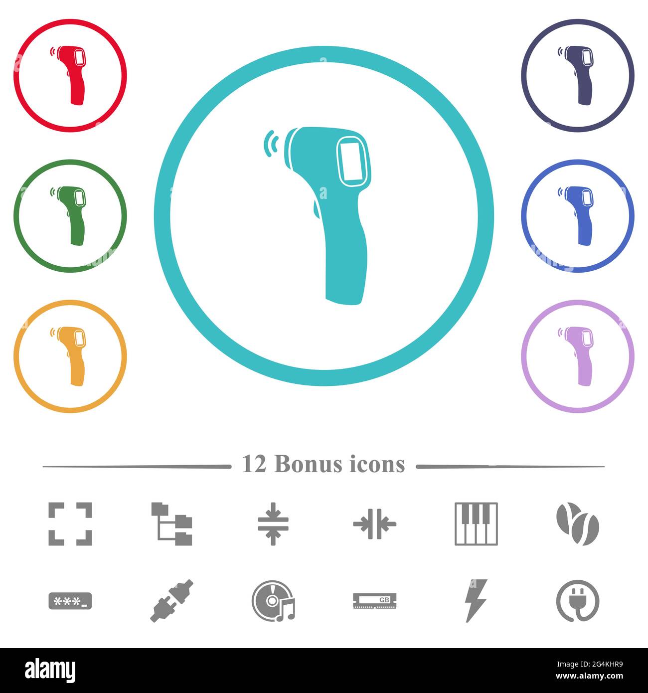 Contactless thermometer flat color icons in circle shape outlines. 12 ...
