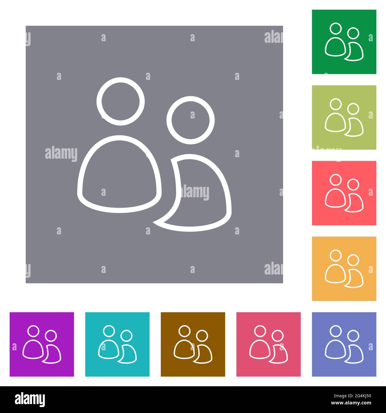 User group outline flat icons on simple color square backgrounds Stock Vector