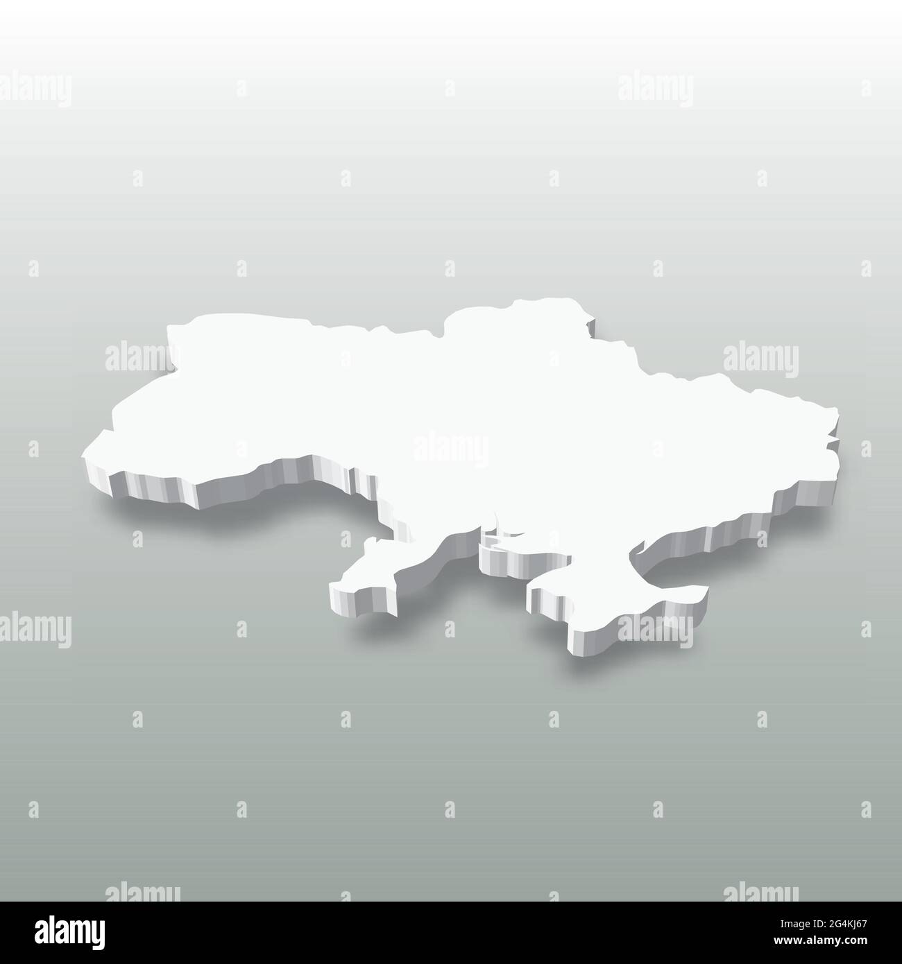 Ukraine - white 3D silhouette map of country area with dropped shadow ...