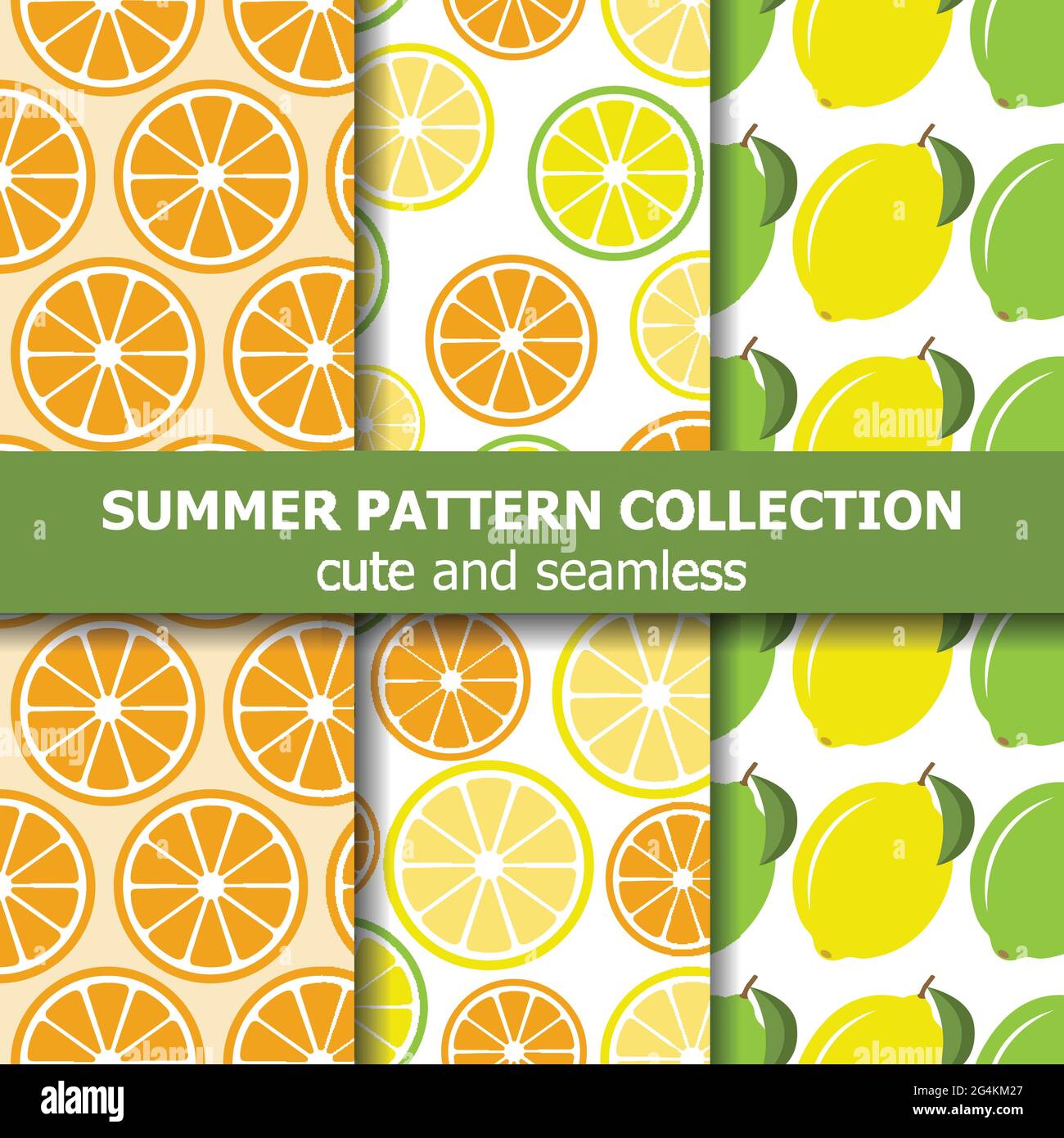 Juicy pattern collection with lemons and oranges. Summer banner. Vector Stock Vector
