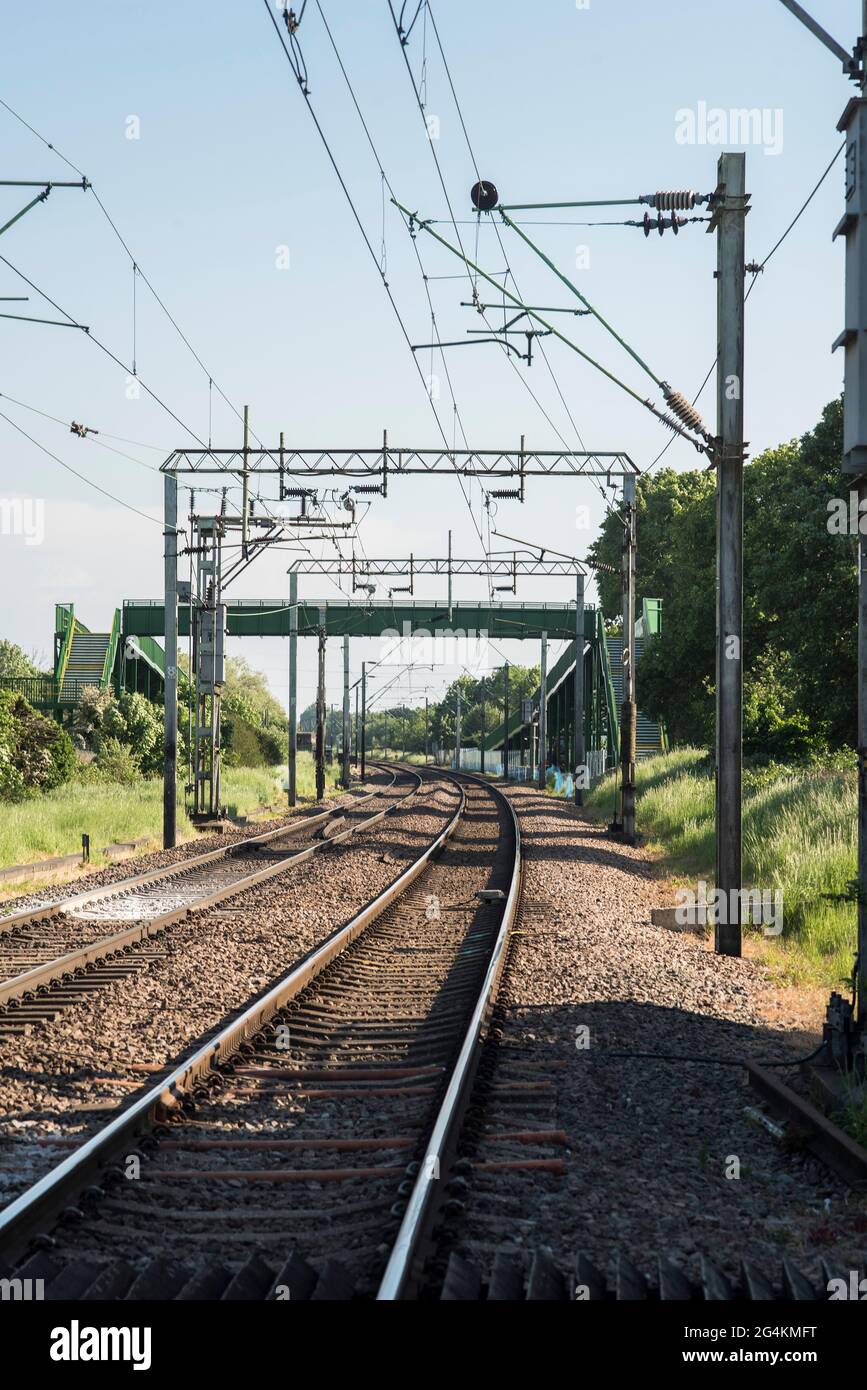 Electrified railway lines transport infrastructure Stock Photo Alamy
