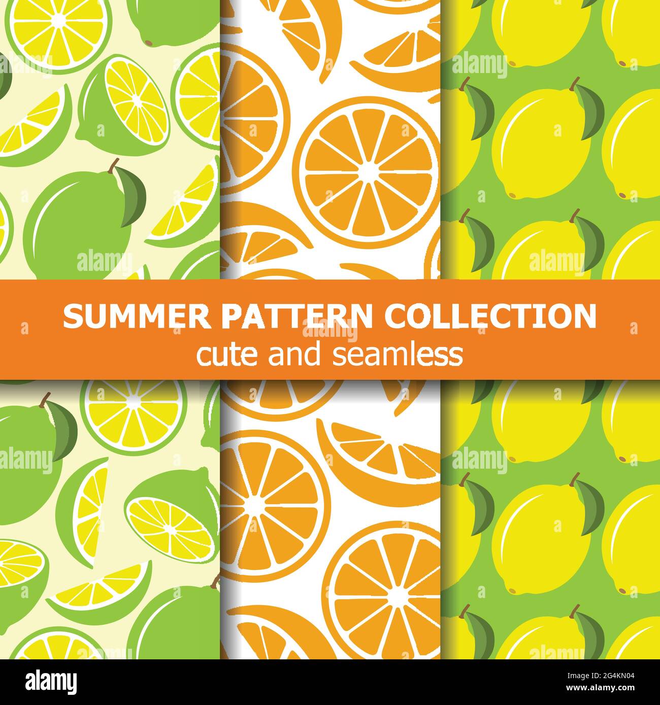 Fresh pattern collection with lemons and oranges. Summer banner. Vector Stock Vector