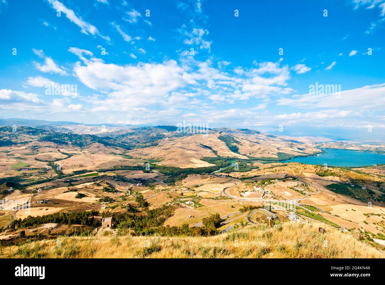 view from Sicily Enna Agira northward with Lake Pozzillo on right, Sicily, Italy, Europe Stock Photo