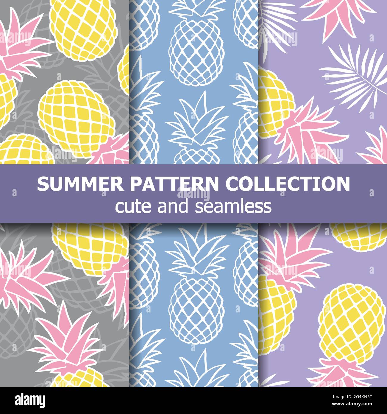 Tropical pattern collection with pineapples. Summer banner. Vector Stock Vector