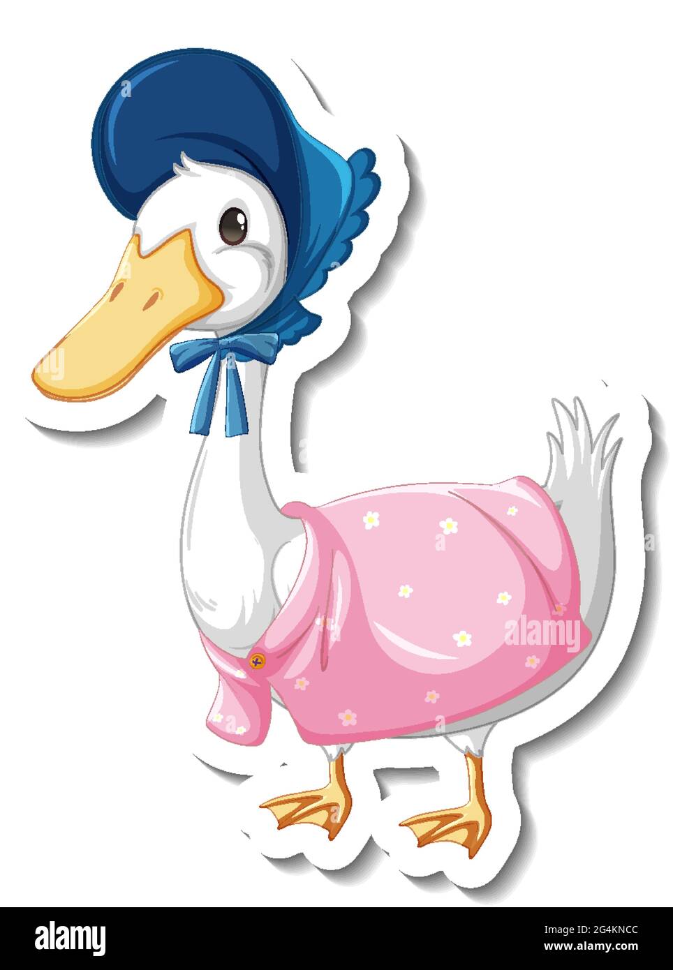 Sticker template with a duck wearing maid costume isolated illustration ...