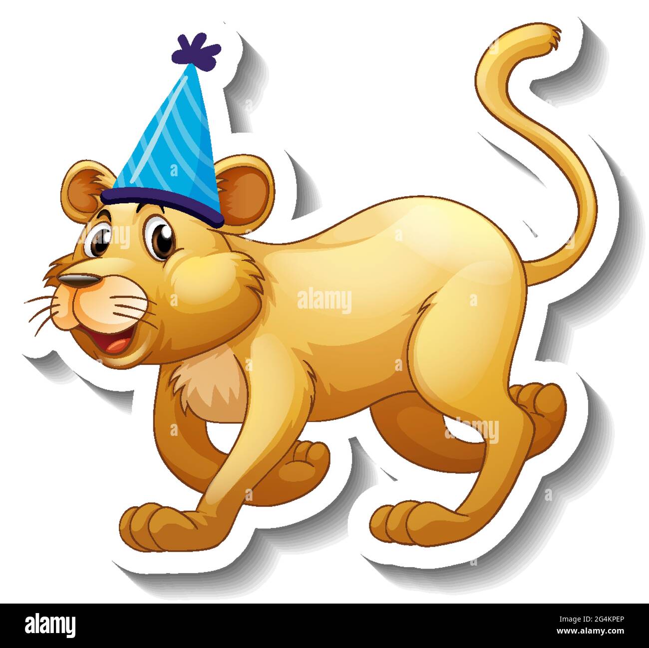 A sticker template with a female lion wearing party hat illustration ...
