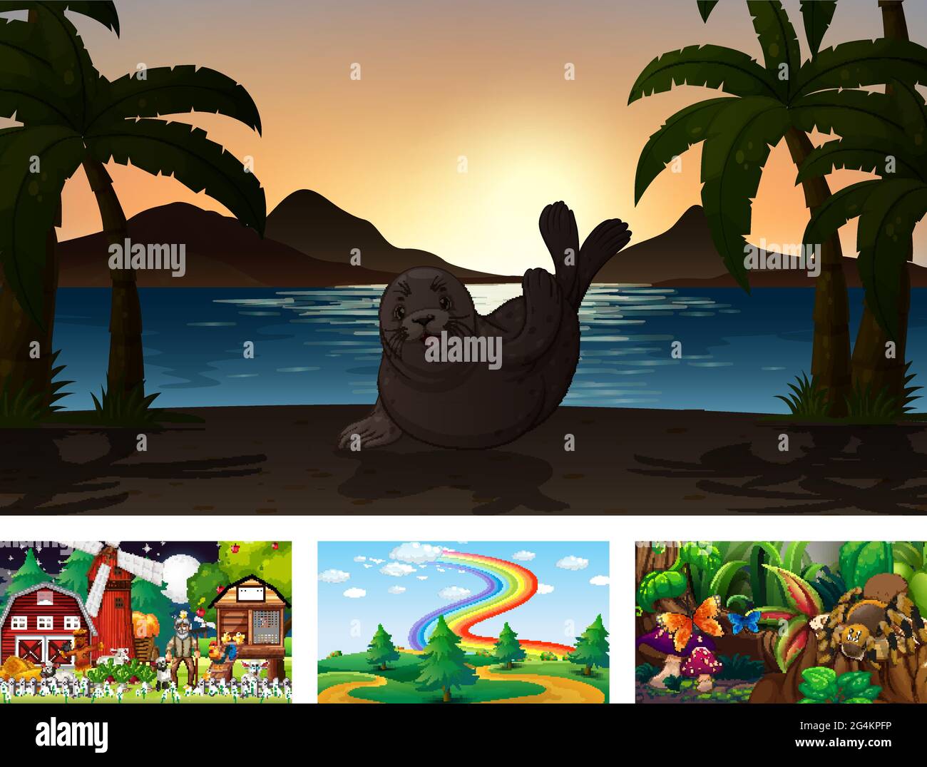 Four different nature horizontal scene  illustration Stock Vector