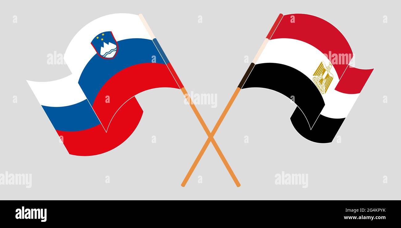Crossed and waving flags of Egypt and Slovenia. Vector illustration