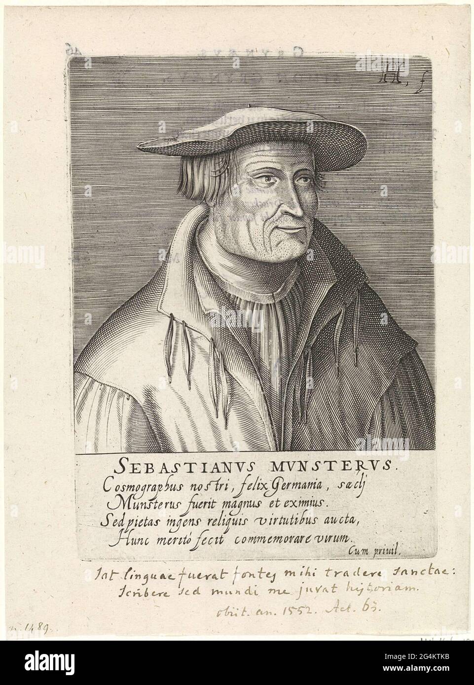 . Bust to the right of Sebastiaan Münster. Under the portrait his name ...