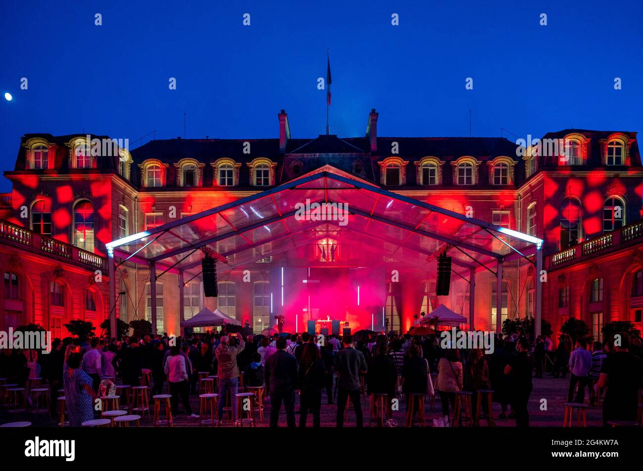 French music composer Jean-Michel Jarre performs at Fête de la Musique  concert, in the courtyard of the Elysee Palace, in Paris, France, on June  21, 2021. Photo by Ammar Abd Rabbo/ABACAPRESS.COM Credit: