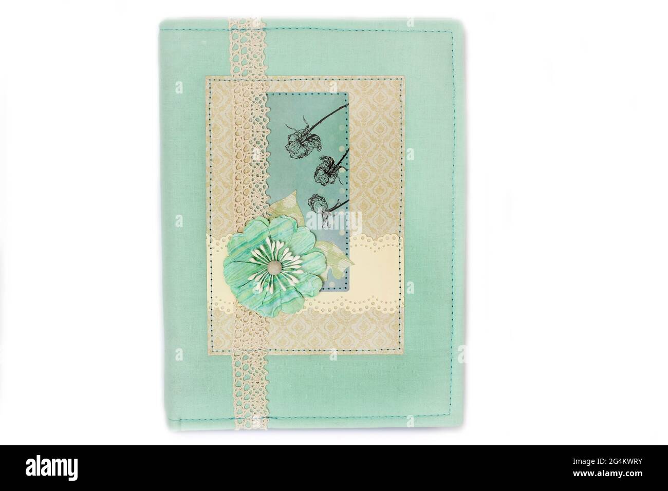 Handmade notepad. Beautiful notebook on white background Stock Photo