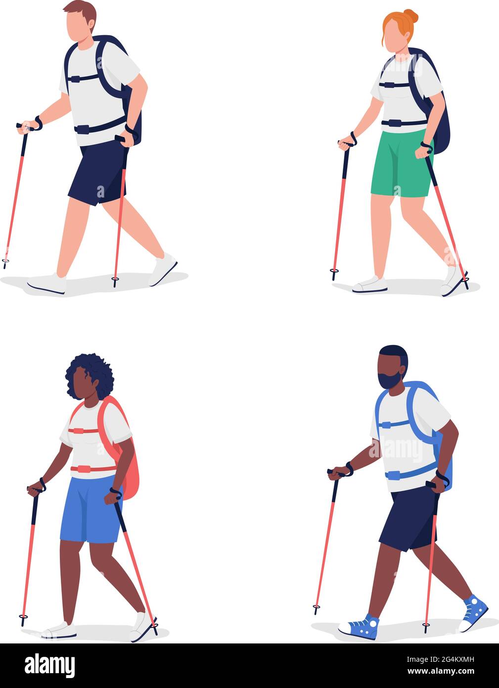 Hikers semi flat color vector character set Stock Vector