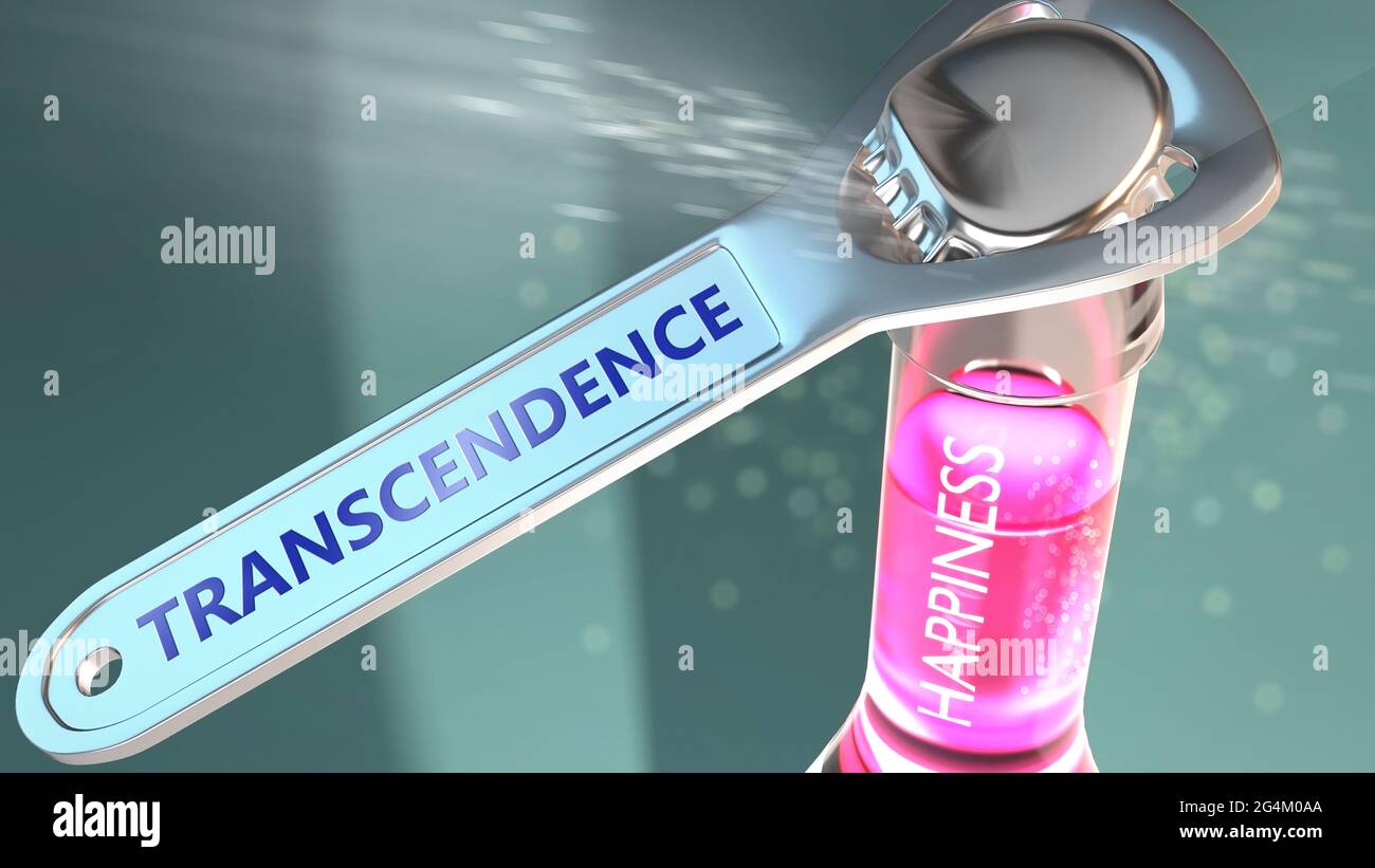 Transcendence open the way for happiness - shown as a happy bottle opened by Transcendence to symbolize the effect and impact of Transcendence, its go Stock Photo