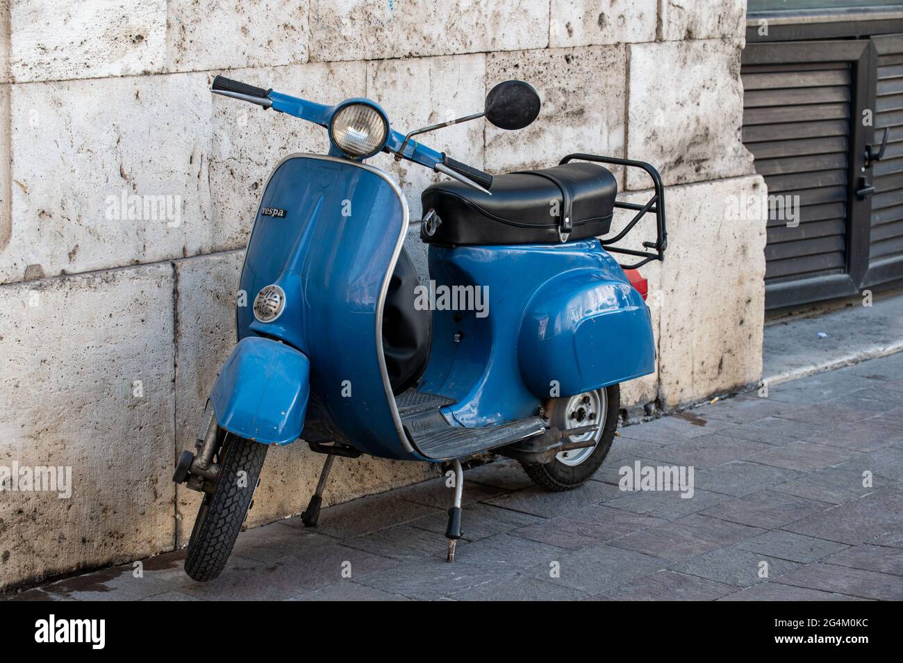 terni,italy june 22 2021:piaggio vespa 50 vintage in mixed blue color Stock Photo