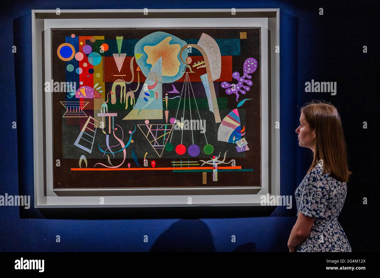 London, UK. 22nd June, 2021. Wassily Kandinsky, Tensions calmées, 1937 (est. £18-25 million) - Preview of the Modern & Contemporary Art Evening Sale at Sotheby's New Bond Street Galleries, London. The sale takes place on 29 June. Credit: Guy Bell/Alamy Live News Stock Photo