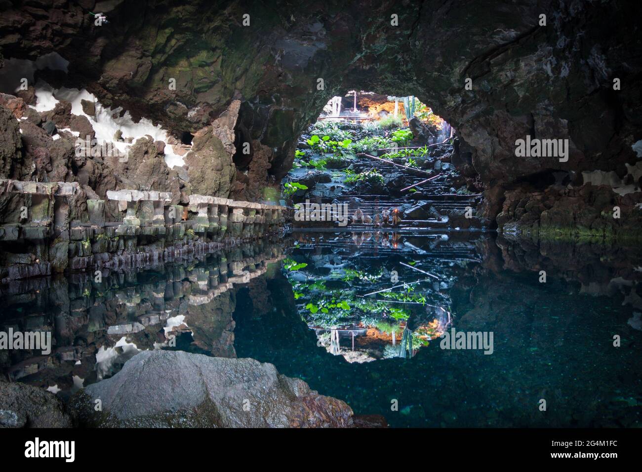 Cave At Jameos Del Agua Lanzarote Canary Island Spain Europe Stock cave-at-jameos-del-agua-lanzarote-canary-island-spain-europe-stock