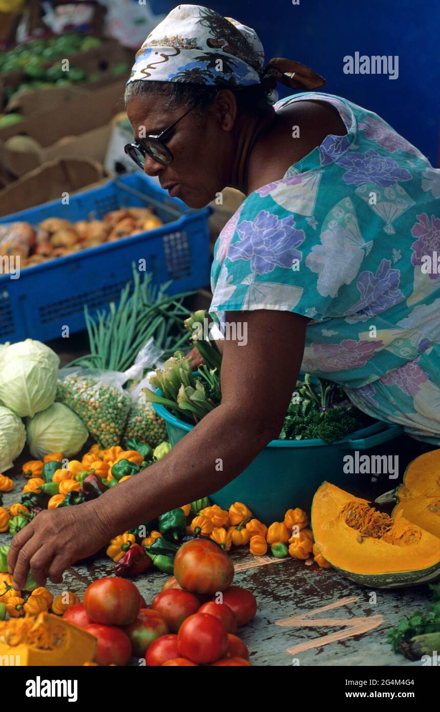FRENCH WEST INDIES. MARTINIQUE ISLAND.. FORT DE FRANCE. FRUITS DEALER Stock Photo